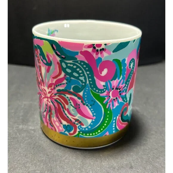 Lilly Pulitzer Happy Hour Ceramic Mug Tone Gold Tone Handle Colorful Floral - Picture 5 of 8